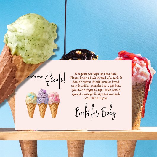 Ice Cream Hier is de Scoop Baby shower Book Game Informatiekaartje
