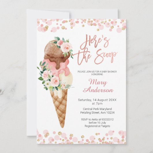 Ice Cream Hier is de Scoop Baby shower Uitnodiging (Voorkant)