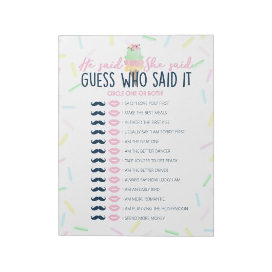 Ice Cream Hij zei dat ze douche spel pack zei Notitieblok (Linkerzijde)