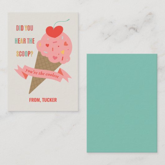 Ice Cream Hoor de Scoop Classroom Valentijn Kaart (Voorkant / Achterkant)