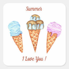 Ice Cream I love you Cute Summer Vierkante Sticker
