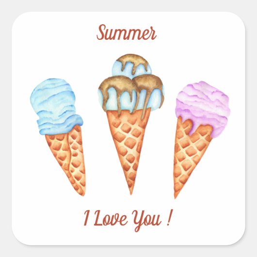 Ice Cream I love you Cute Summer Vierkante Sticker (Voorkant)
