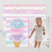Ice Cream Invitation Four Ever Sweet 4th Birthday Kaart (Voorkant / Achterkant)