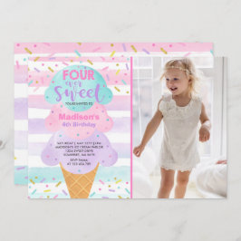 Ice Cream Invitation Four Ever Sweet 4th Birthday Kaart