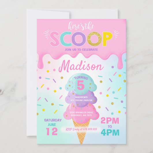 Ice Cream Invitation Ice Cream Birthday Party Kaart (Voorkant)