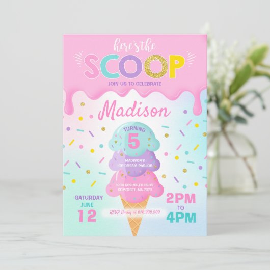 Ice Cream Invitation Ice Cream Birthday Party Kaart (Staand voorkant)