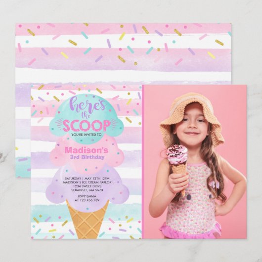 Ice Cream Invitation Ice Cream Birthday Party Kaart (Voorkant / Achterkant)