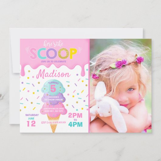 Ice Cream Invitation Ice Cream Birthday Party Kaart (Voorkant)