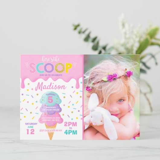 Ice Cream Invitation Ice Cream Birthday Party Kaart (Staand voorkant)