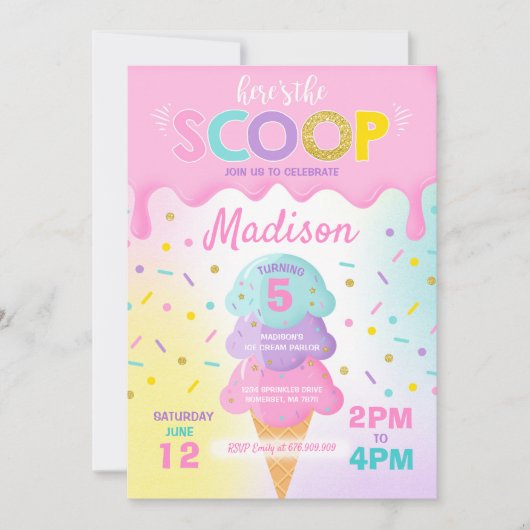 Ice Cream Invitation Ice Cream Birthday Party Kaart (Voorkant)
