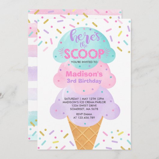 Ice Cream Invitation Ice Cream Birthday Party Kaart (Voorkant / Achterkant)