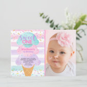 Ice Cream Invitation Sweet One 1st Birthday Kaart (Staand voorkant)