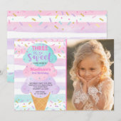 Ice Cream Invitation Three is de zoete derde verja Kaart (Voorkant / Achterkant)
