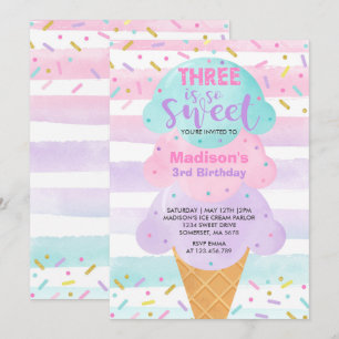 Ice Cream Invitation Three is de zoete derde verja Kaart