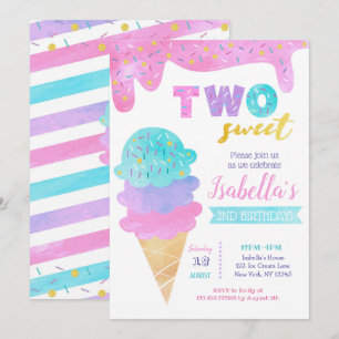 Ice Cream Invitation Two Sweet 2nd Birthday Invite Kaart