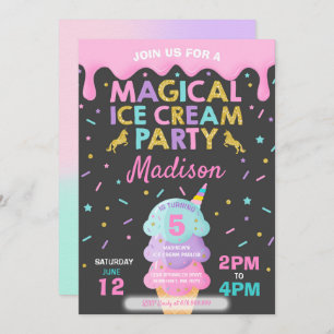 Ice Cream Invitation Unicorn Ice Cream Party Kaart
