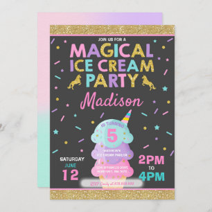 Ice Cream Invitation Unicorn Ice Cream Party Kaart