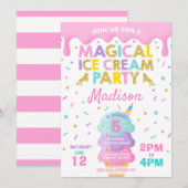 Ice Cream Invitation Unicorn Ice Cream Party Kaart (Voorkant / Achterkant)