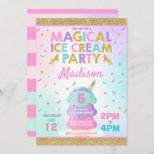 Ice Cream Invitation Unicorn Ice Cream Party Kaart
