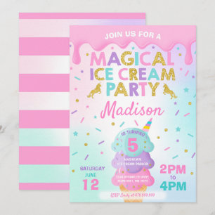 Ice Cream Invitation Unicorn Ice Cream Party Kaart