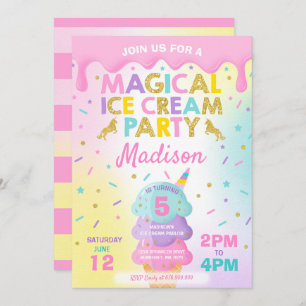 Ice Cream Invitation Unicorn Ice Cream Party Kaart