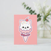 Ice Cream Kat Birthday Party Invitations Kaart (Staand voorkant)