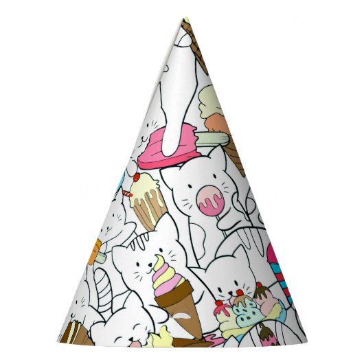 Ice Cream Kat Cute Kawaii Cats Paper Party Pet Feesthoedjes (Links)
