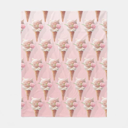 Ice Cream Kat – Rosy & Dreamy Fleece Deken (Voorkant)