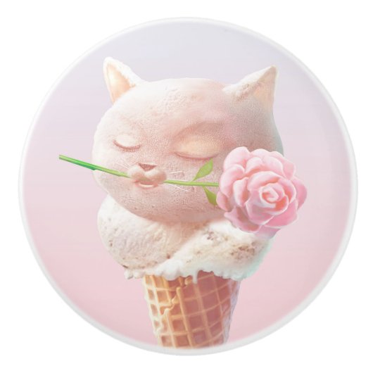 Ice Cream Kat – Rosy & Dreamy Keramische Knop (Voorkant)
