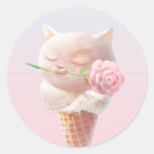 Ice Cream Kat – Rosy & Dreamy Ronde Sticker (Voorkant)