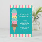 Ice Cream Kids Verjaardagsfeestje Blauwgroen Kaart (Staand voorkant)