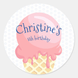 Ice Cream Kinderen, roze blauwe naam Ronde Sticker