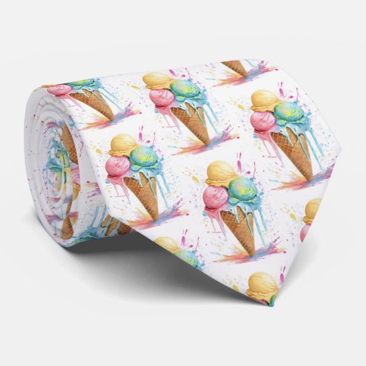 Ice Cream Kleurrijke Zomer Patroon Stropdas (Opgerold)