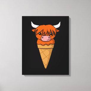 Ice Cream Koe geeft Funny Scottish Highland Koe Canvas Afdruk