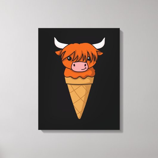 Ice Cream Koe geeft Funny Scottish Highland Koe Canvas Afdruk (Voorkant)