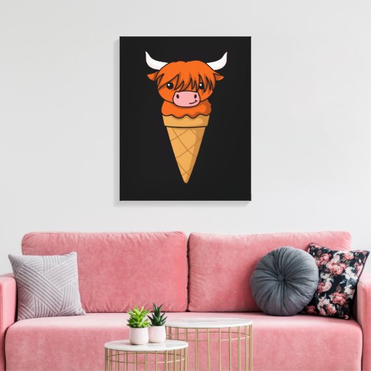 Ice Cream Koe geeft Funny Scottish Highland Koe Canvas Afdruk (Insitu (Woonkamer))