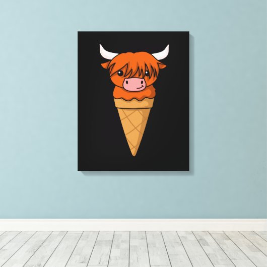 Ice Cream Koe geeft Funny Scottish Highland Koe Canvas Afdruk (Insitu (Houten vloer))