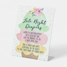 Ice Cream Late Night Diapers Baby shower Advice Reclamebord Met Voetstuk