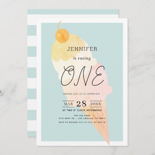 Ice Cream Light Blue 1e verjaardag Kaart (Voorkant / Achterkant)