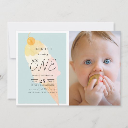 Ice Cream Light Blue 1e verjaardag Kaart (Voorkant)