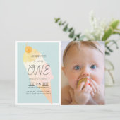 Ice Cream Light Blue 1e verjaardag Kaart (Staand voorkant)