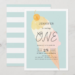 Ice Cream Light Blue 1st Birthday Kaart