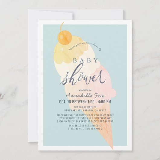 Ice Cream Light Blue Boy Drive-by Baby shower Kaart (Voorkant)