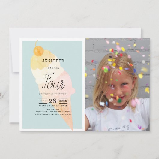 Ice Cream Light Blue Verjaardag Kaart (Voorkant)