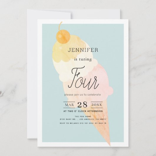 Ice Cream Light Blue Verjaardag Kaart (Voorkant)