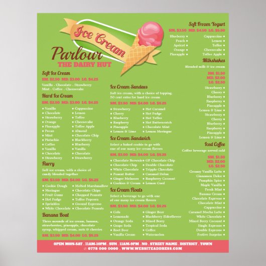 Ice Cream-Logo, Ice Cream-menu Poster (Voorkant)