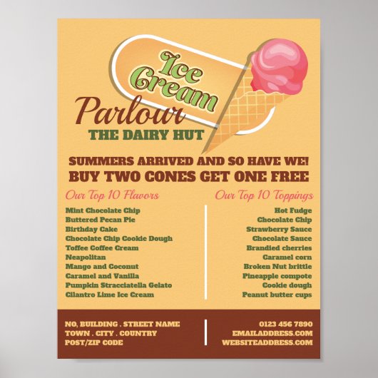 Ice Cream Logo, Ice Cream Parlor Adverteren Poster (Voorkant)