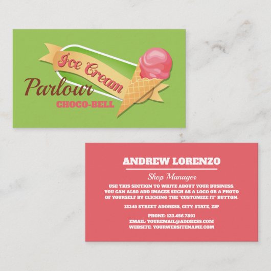 Ice Cream Logo, Ice Cream Parlor Visitekaartje (Voorkant / Achterkant)