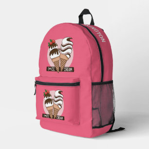 Ice Cream Lover, aangepaste naam en kleur Bedrukte Rugzak