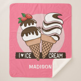 Ice Cream Lover aangepaste naam en kleurendekens Sherpa Deken